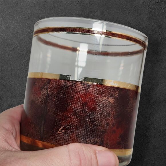 4 Vintage Culver Tortoiseshell Brazilian Brown Lowball Glasses 22K Gold Rocks - Picture 3 of 9